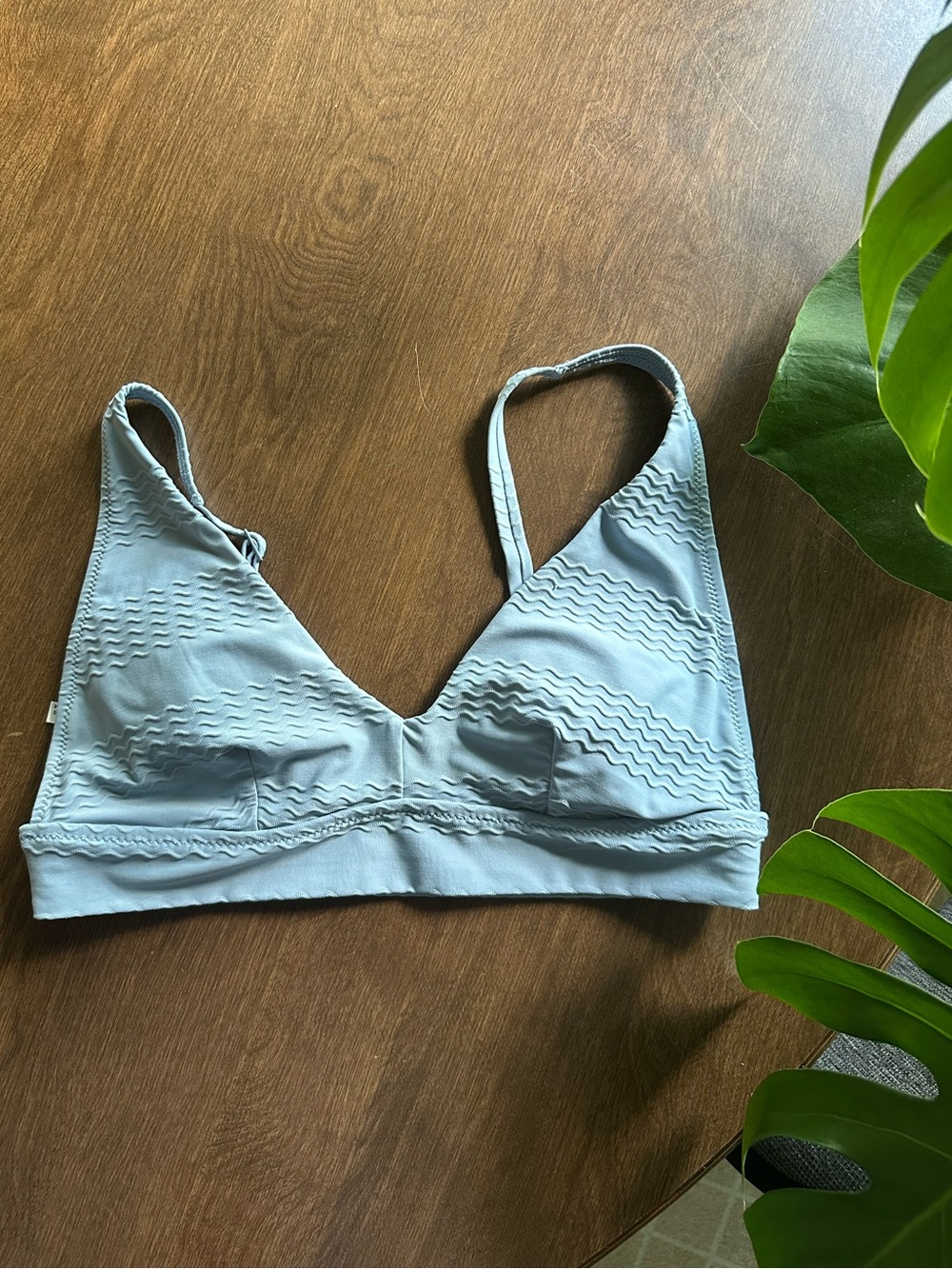 Aerie Textured Blue Bikini Swim Top | Medium | Bralette Style